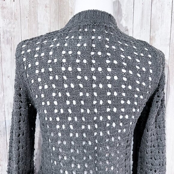 Women's Decree Sweater Cardigan | Gray | Open-Knit | Large | Long | Button-Up - Picture 10 of 13